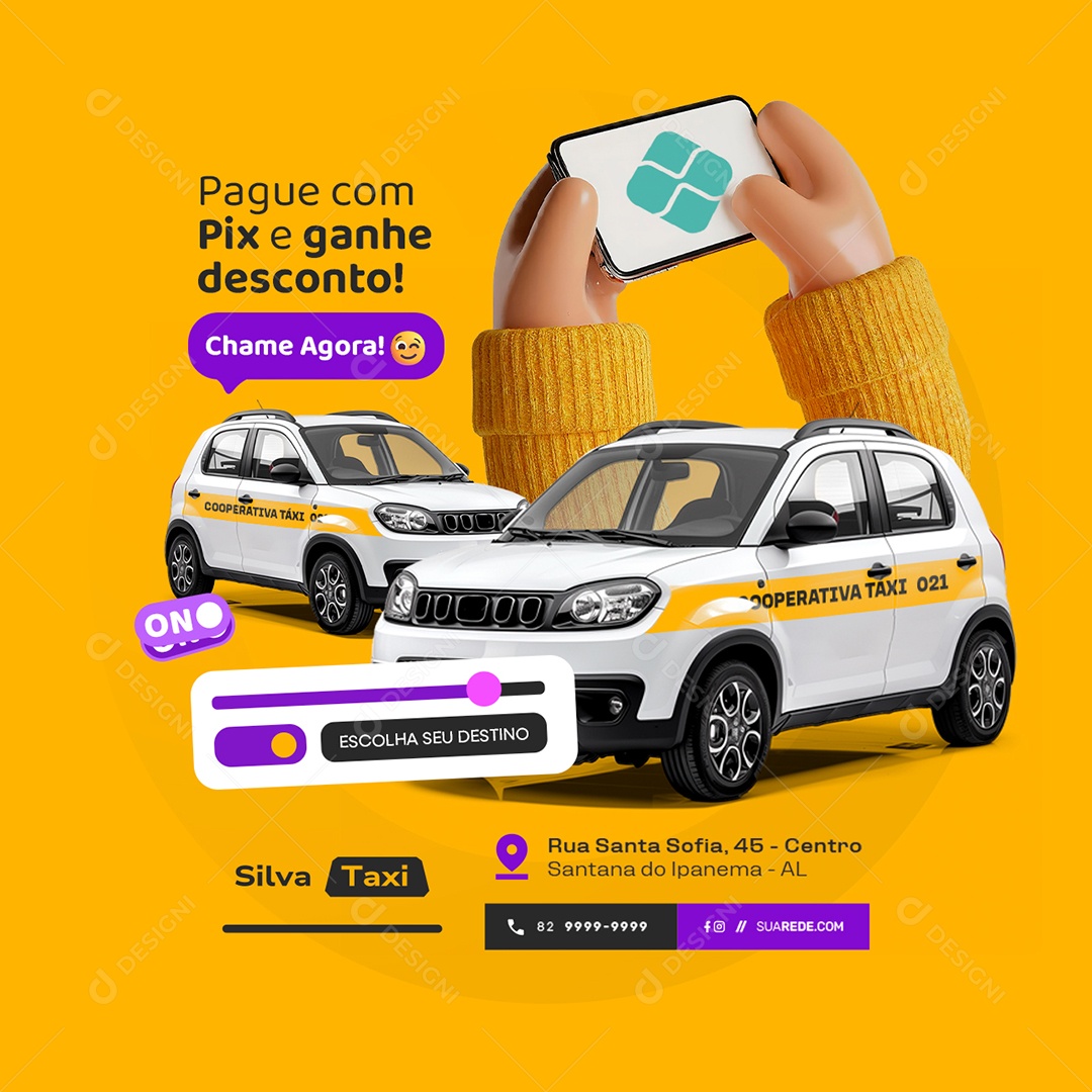 Táxi Pague com Pix e Ganhe Desconto Social Media PSD Editável
