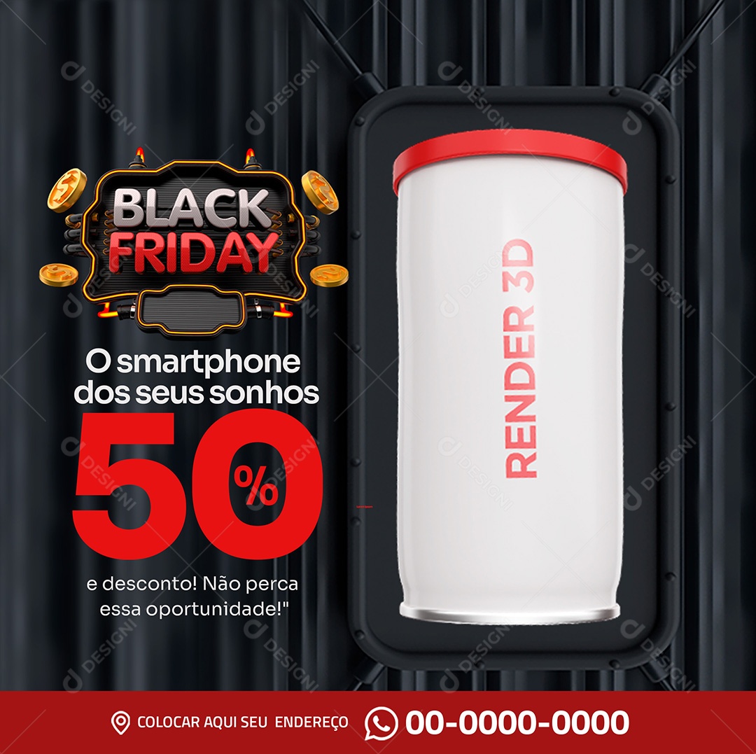 Black Friday Loja de Celulares Smartphones com Até 50% de Desconto Social Media PSD Editável