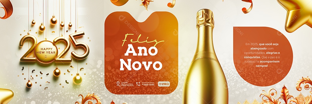 Banner Feliz Ano Novo 2025 Social Media PSD Editável