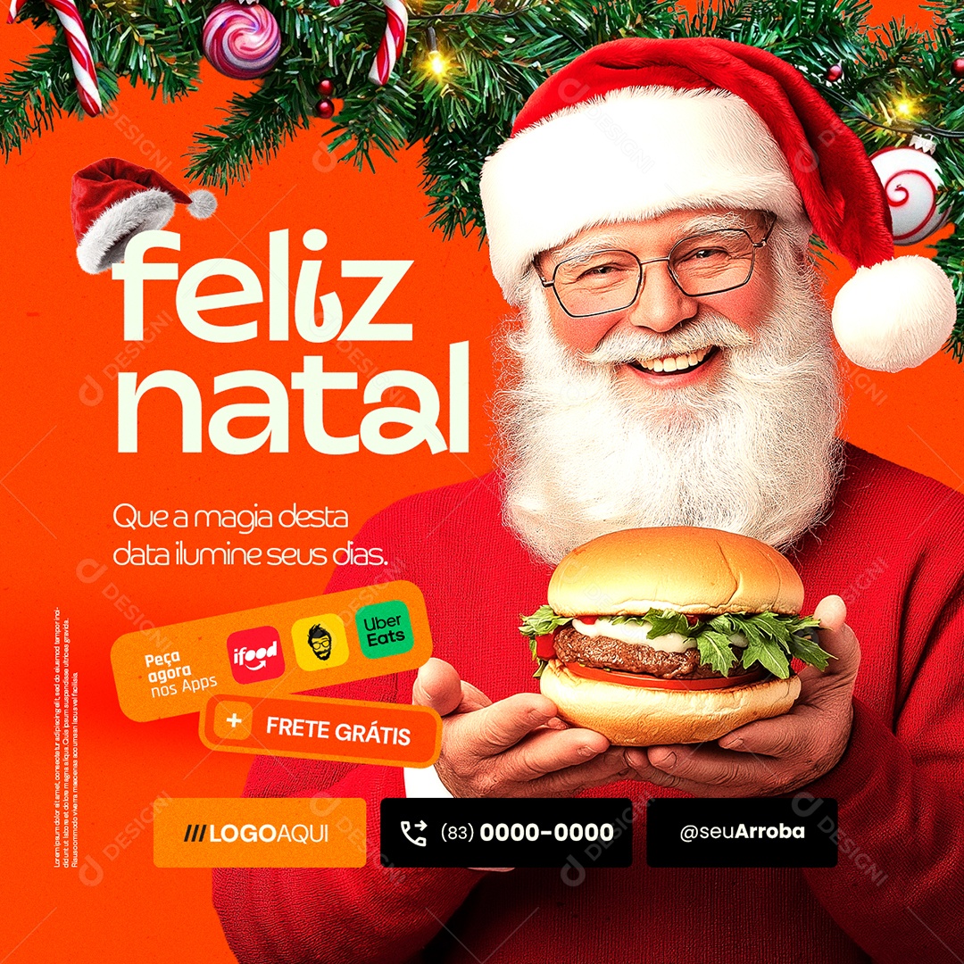 Feliz Natal Hamburgueria Frete Grátis Social Media PSD Editável