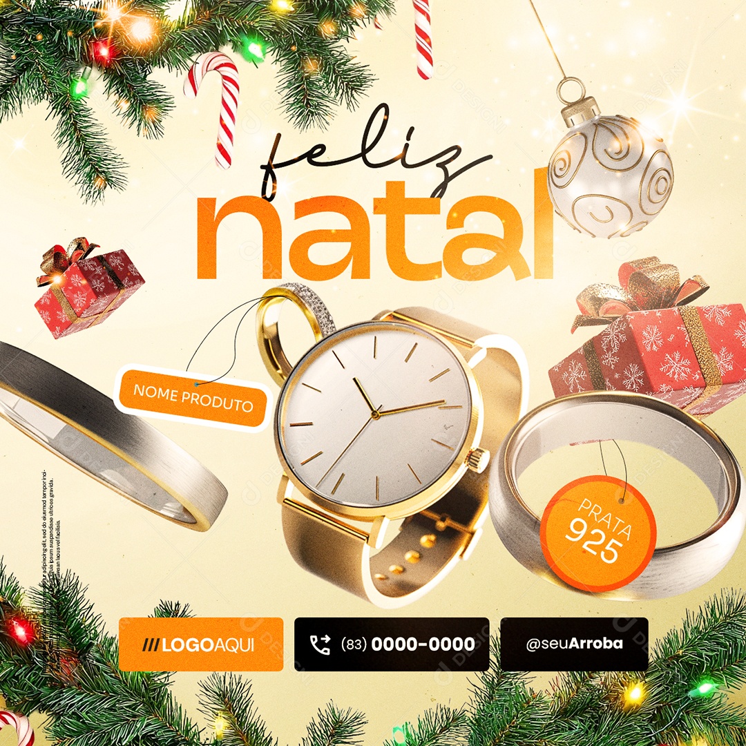 Feliz Natal Joalheria Relógio Alianças Anéis Social Media PSD Editável