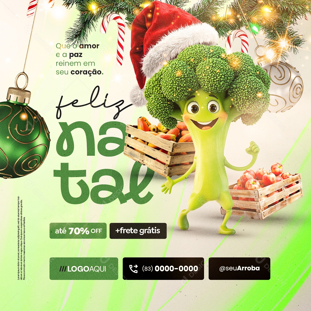 Feliz Natal Hortifruti Supermercado Frete Grátis Social Media PSD Editável