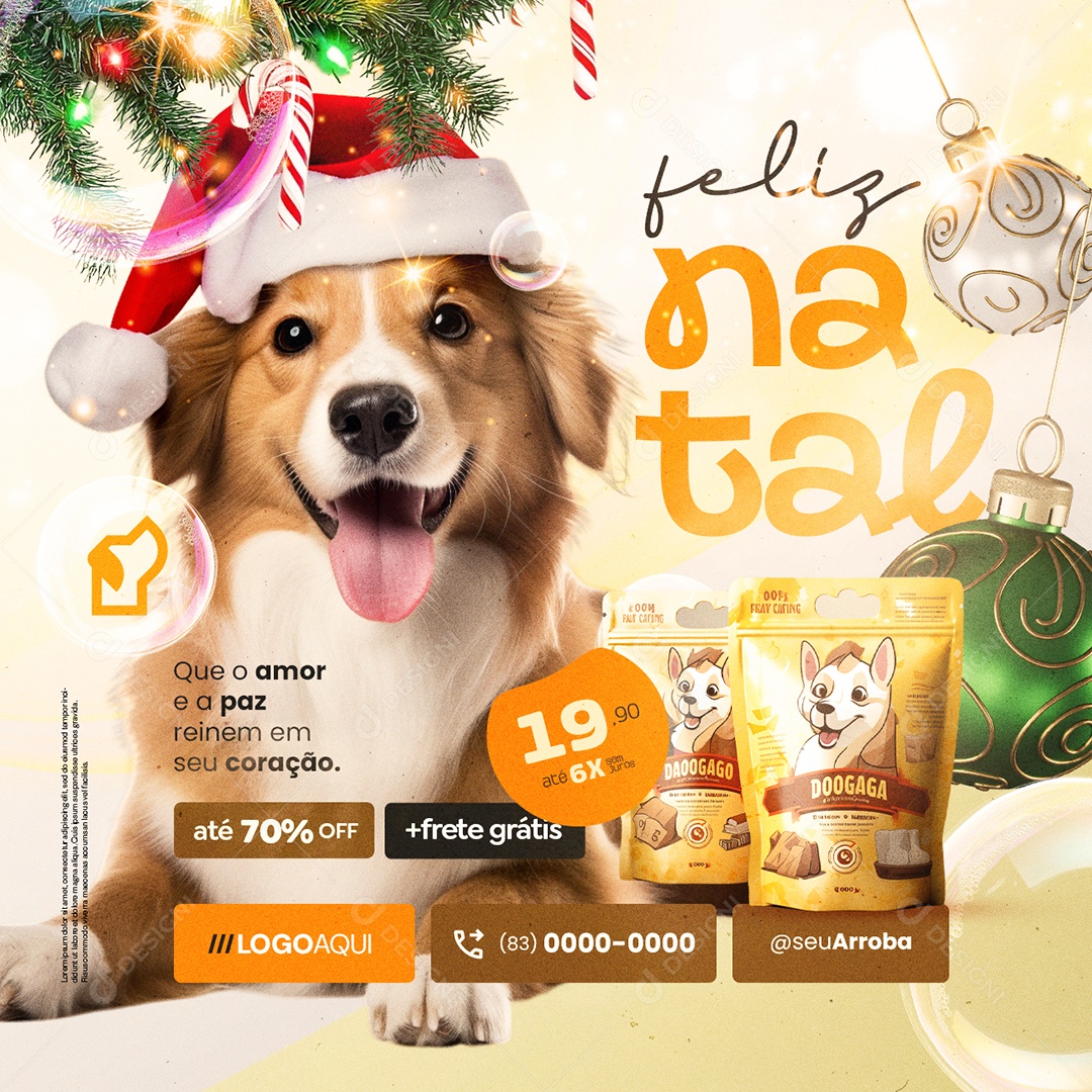Feliz Natal Petshop Ração Até 70% Off Social Media PSD Editável