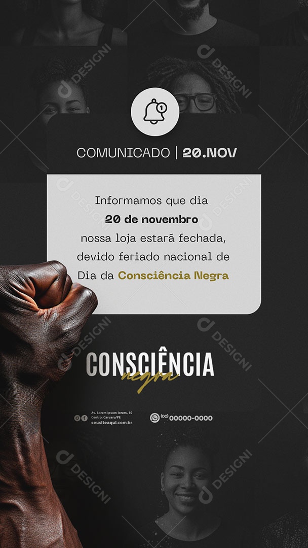 Social Media Story Comunicado Feriado Dia da Consciência Negra PSD Editável