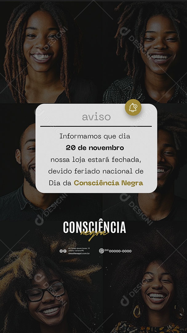 Social Media Story Comunicado Feriado Dia da Consciência Negra PSD Editável