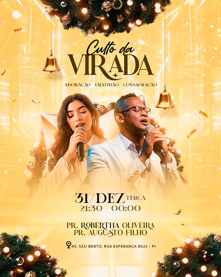 Social Media Flyer Gospel Ano Novo Culto da Virada PSD Editável