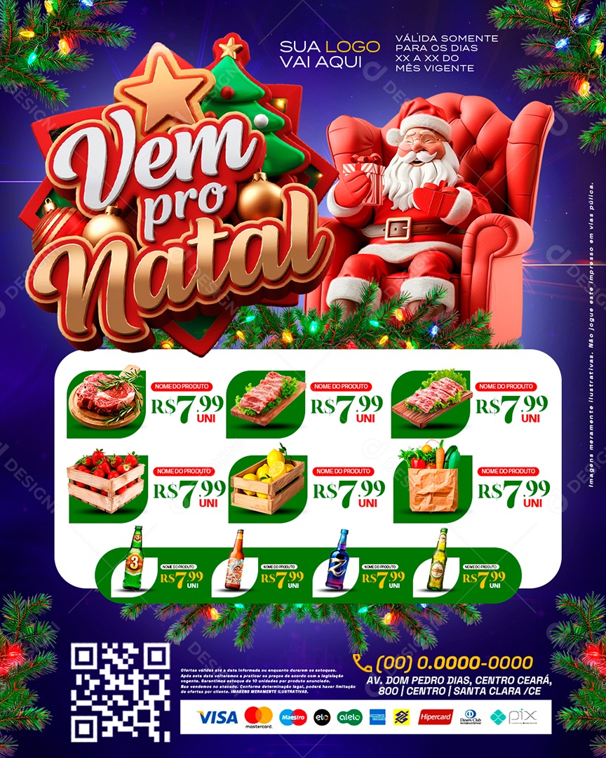 Tabloide Vem Pro Natal Supermercado Carnes Hortifruti Social Media PSD Editável
