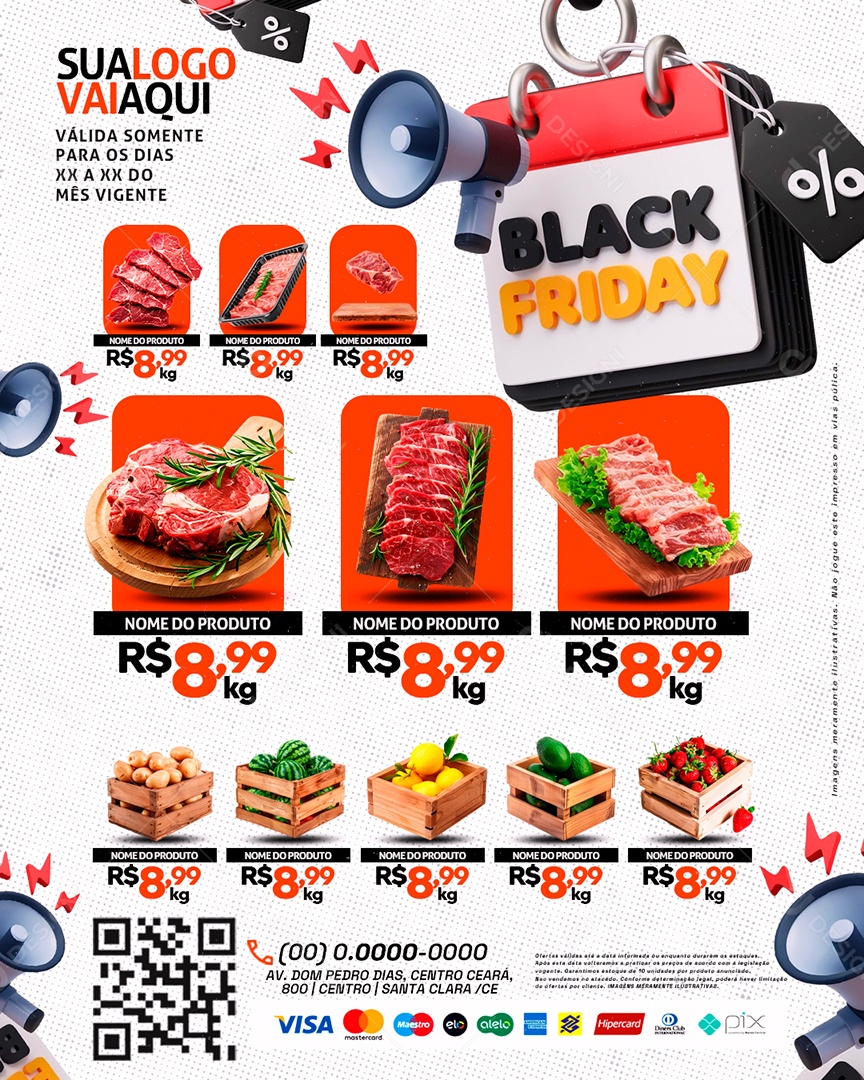 Tabloide Black Friday Supermercado Carnes Hortifruti Social Media PSD Editável