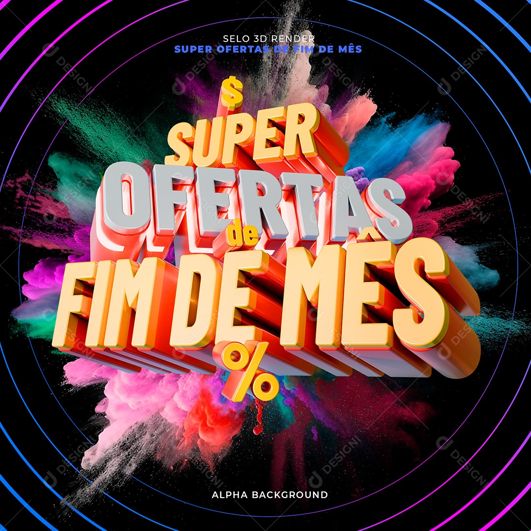 Selo 3D Super Ofertas de Fim De Mês para Composição PSD