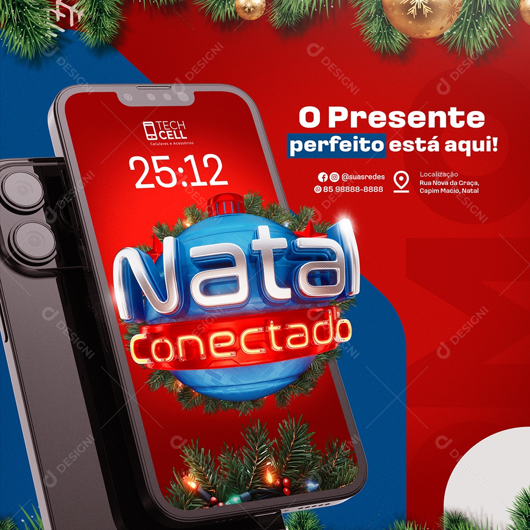 Natal Conectado Loja de Eletrônicos Celular Presente Perfeito Social Media PSD Editável