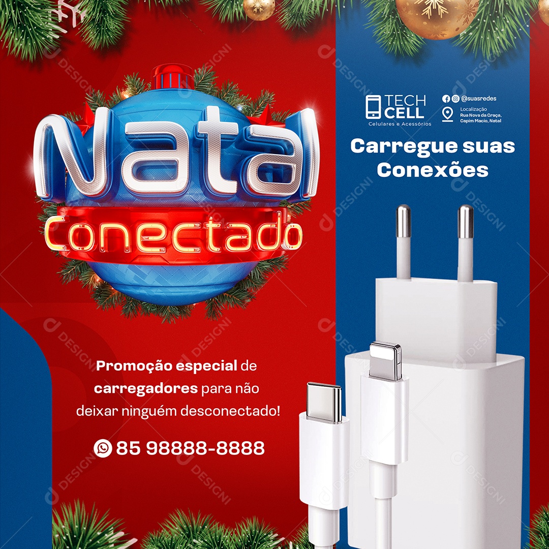 Natal Conectado Loja de Eletrônicos Carregador Social Media PSD Editável