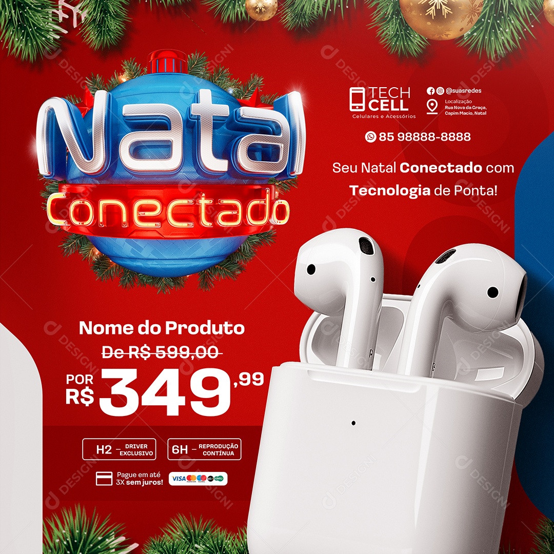 Natal Conectado Loja de Eletrônicos Fone Sem Fio Social Media PSD Editável