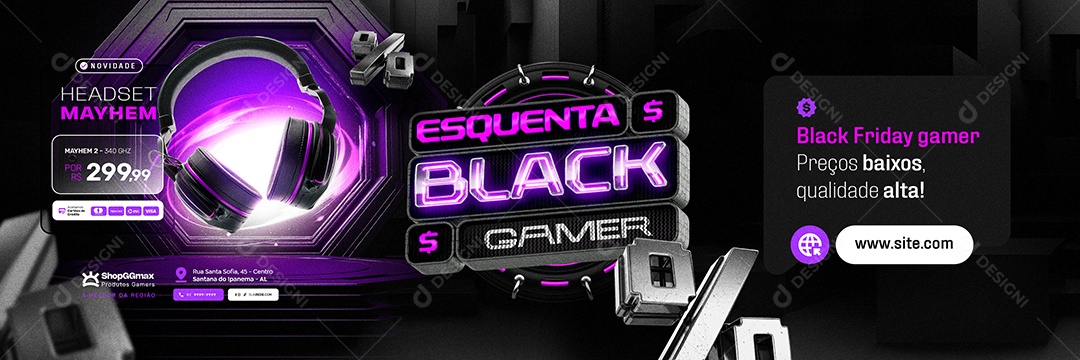 Carrossel Esquenta Black Gamer Loja Games Headset Mayhem Social Media PSD Editável