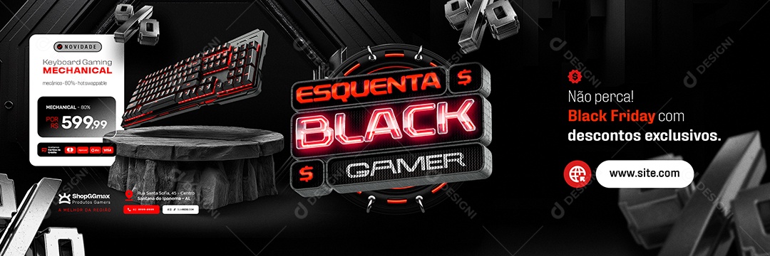 Carrossel Esquenta Black Gamer Loja Games Keyboard Gaming Social Media PSD Editável