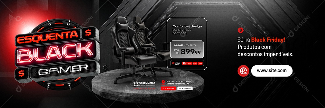 Carrossel Esquenta Black Gamer Loja Games Cadeira Gamer Social Media PSD Editável