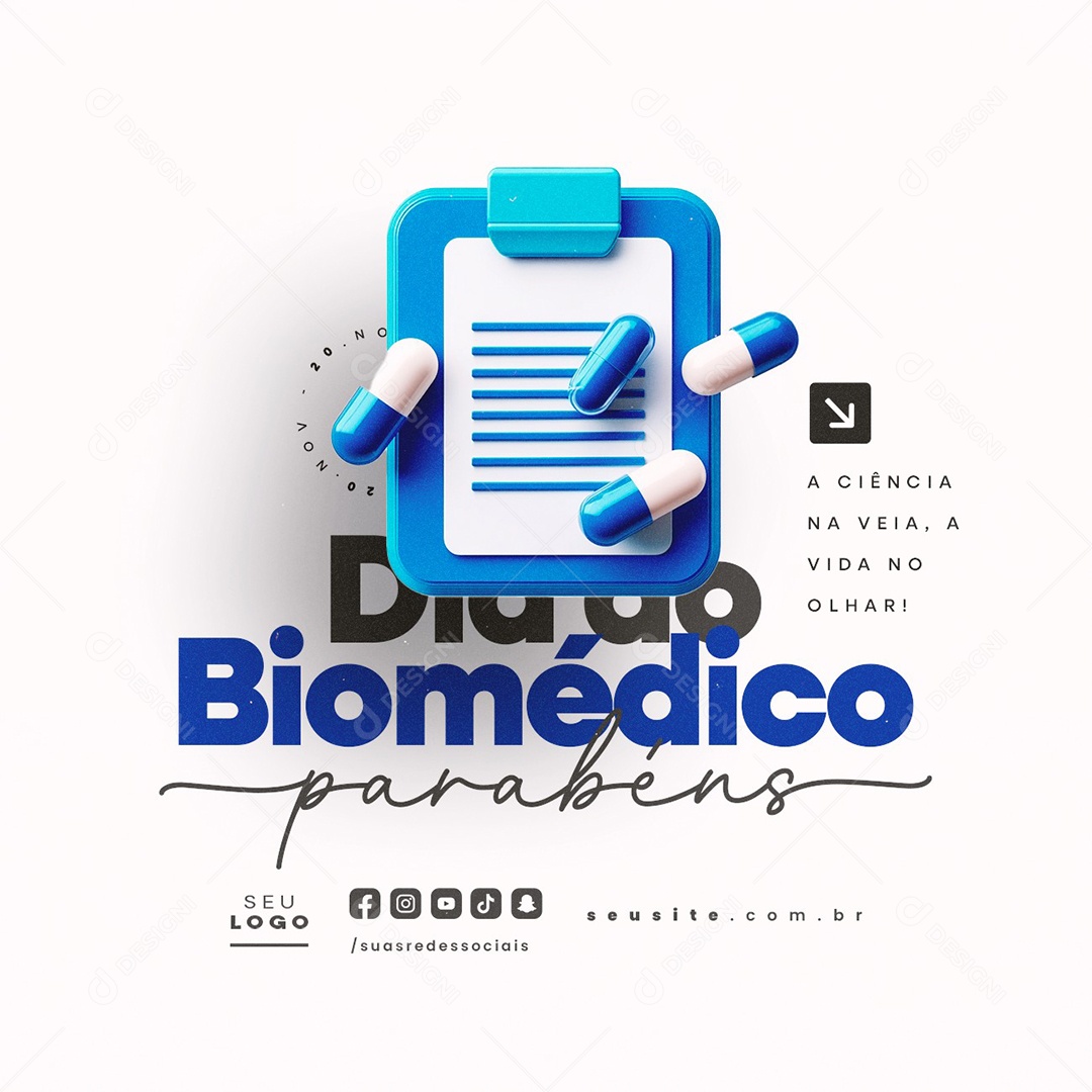 Social Media Dia do Biomédico 20 de Novembro Parabéns PSD Editável