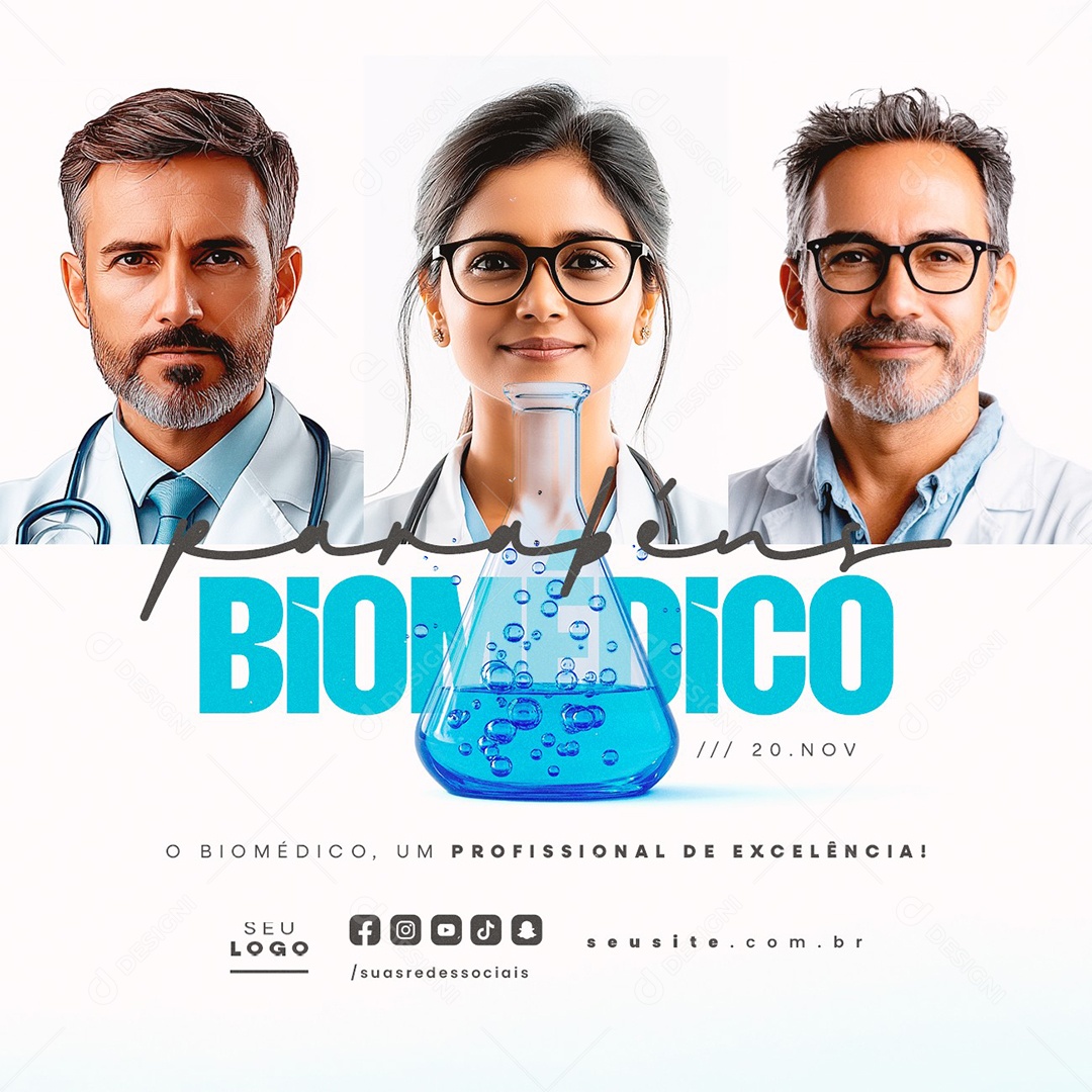 Dia do Biomédico 20 de Novembro Parabéns Social Media PSD Editável