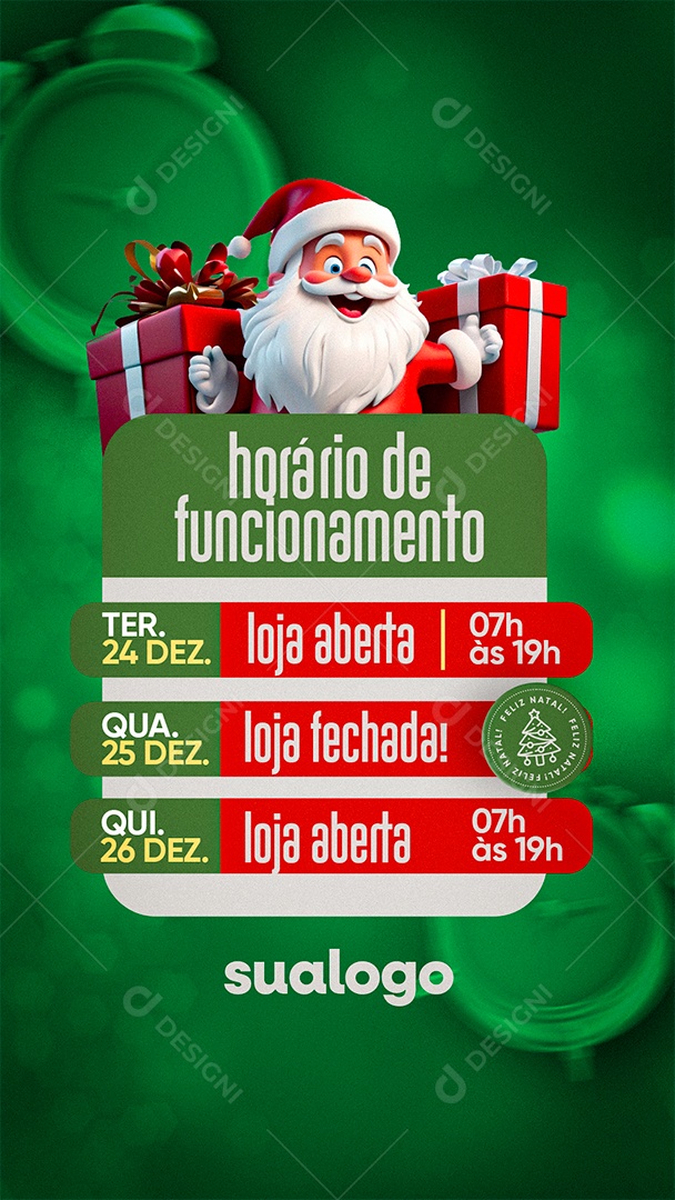 Story Horário de Funcionamento Natal Social Media PSD Editável