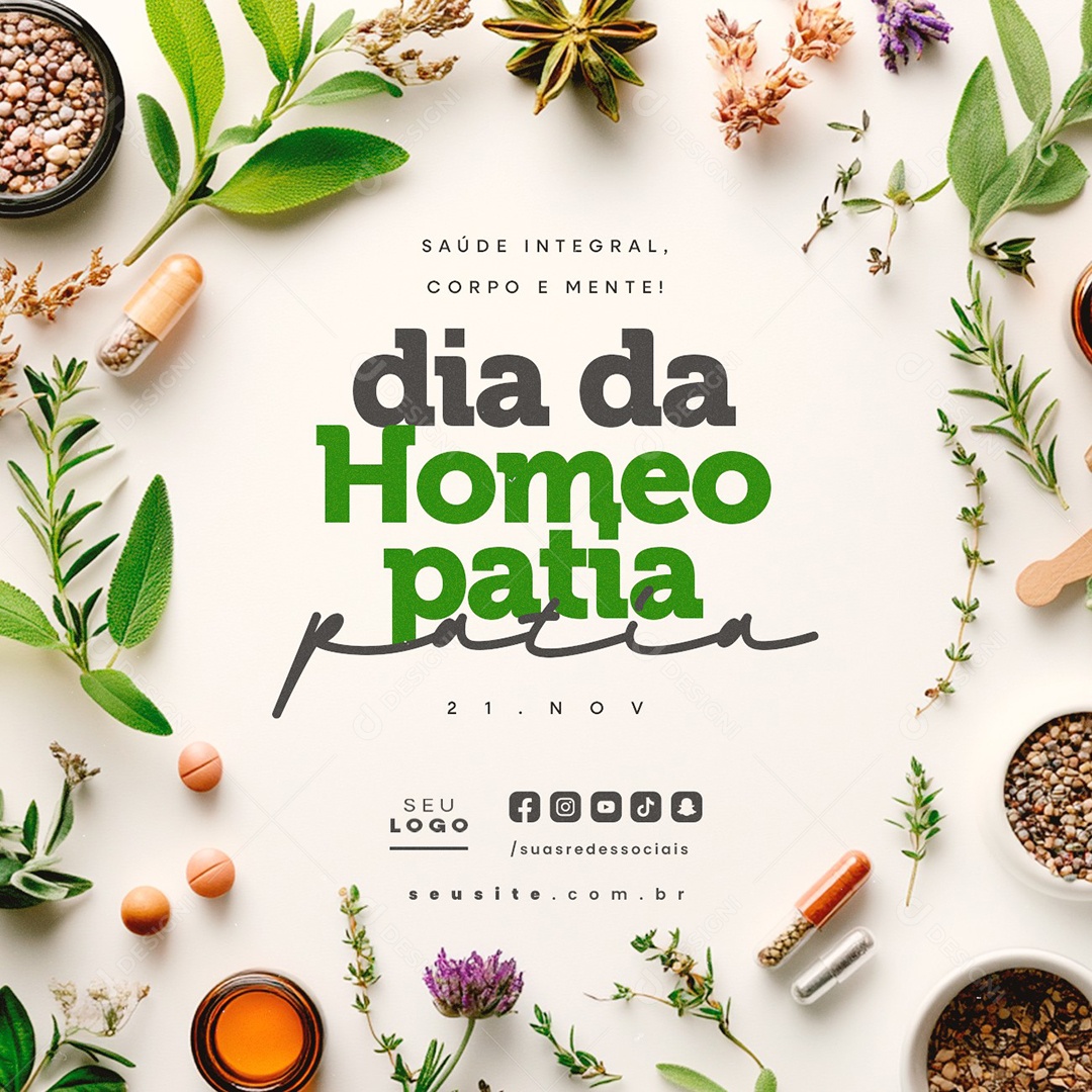 Dia da Homeopatia 21 de Novembro Social Media PSD Editável