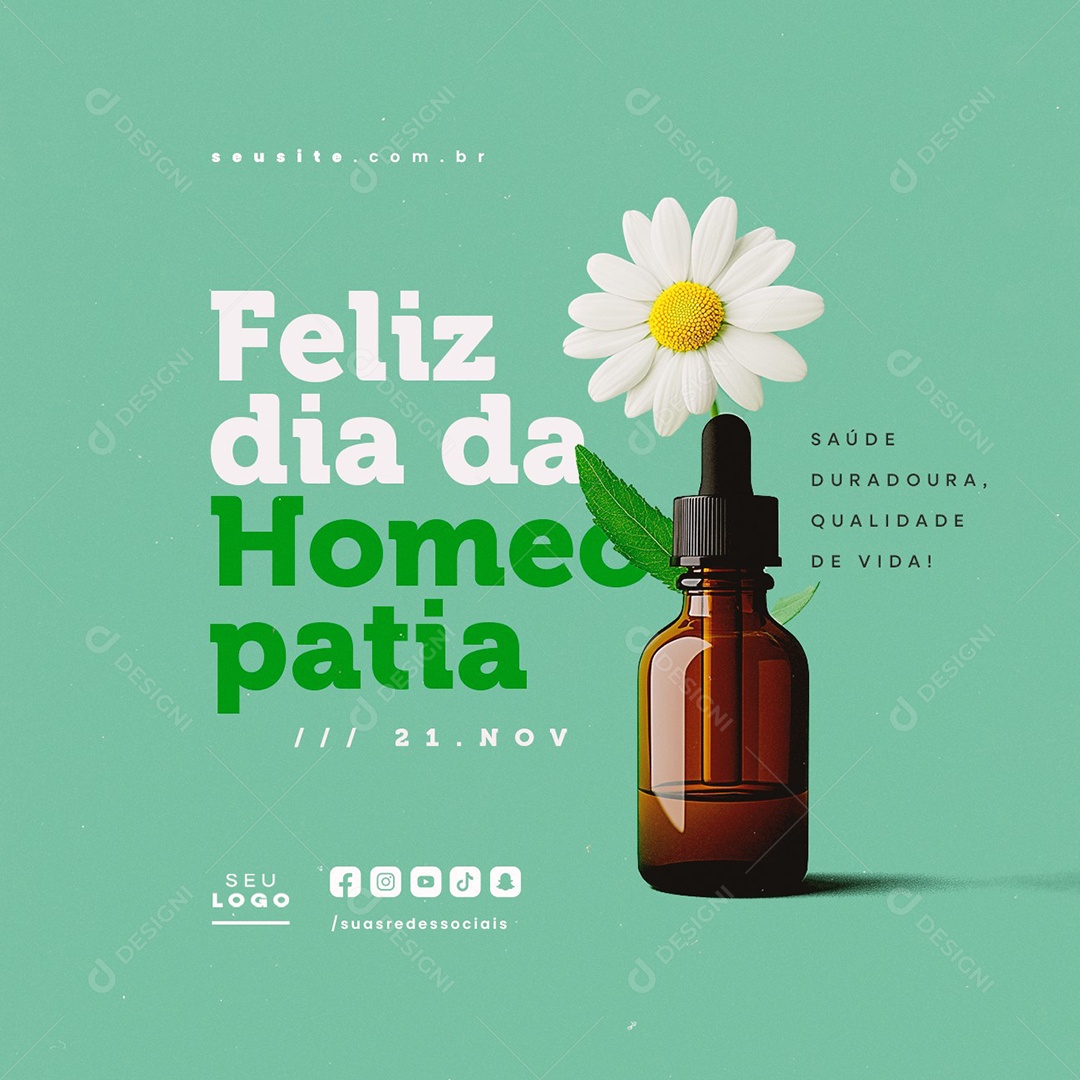 Feliz Dia da Homeopatia 21 de Novembro Social Media PSD Editável