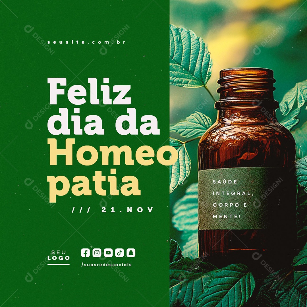 Feliz Dia da Homeopatia 21 de Novembro Social Media PSD Editável