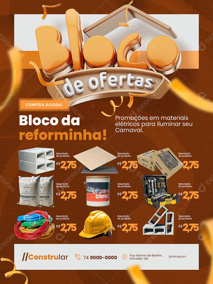 Bloco de Ofertas Construção Encarte Bloco da Reforminha Social Media PSD Editável