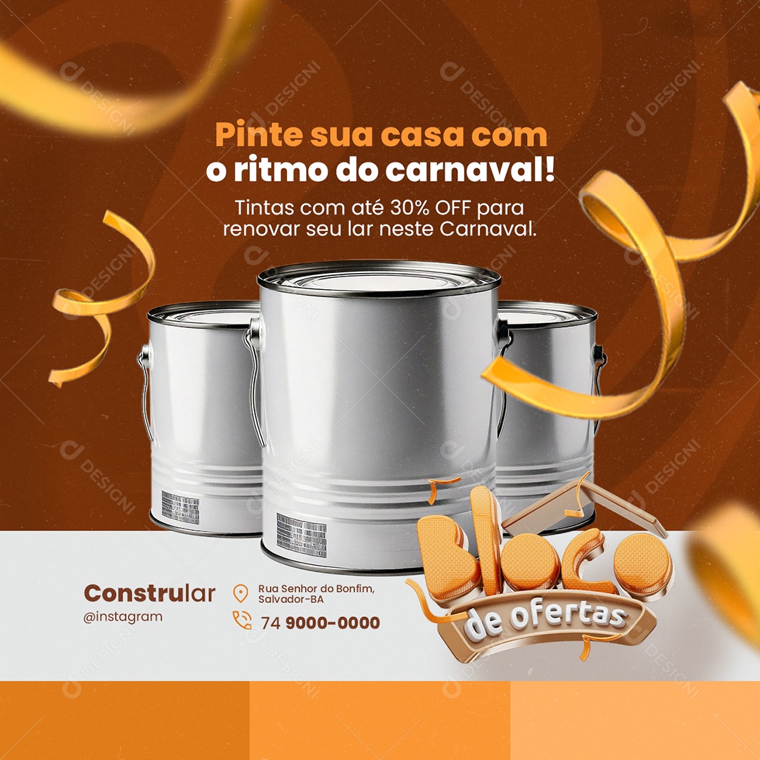 Bloco de Ofertas Construção Latas de Tinta Social Media PSD Editável