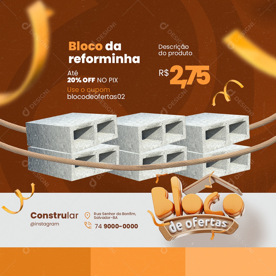 Bloco de Ofertas Construção Concreto Social Media PSD Editável