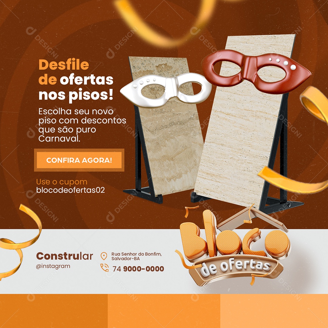 Bloco de Ofertas Construção Pisos Social Media PSD Editável