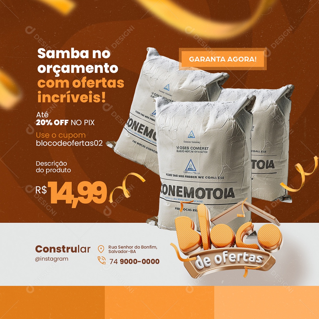 Bloco de Ofertas Construção Cimento Social Media PSD Editável