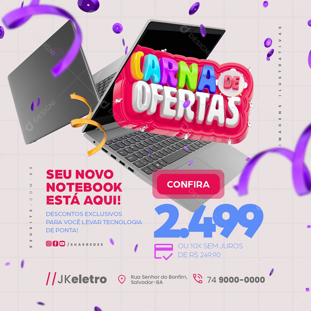 Carna de Ofertas Loja de Eletrônicos Seu Novo Notebook Social Media PSD Editável