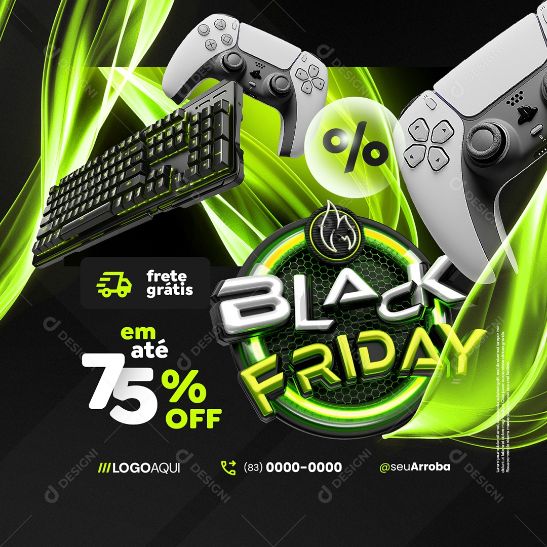 Black Friday Loja Games Teclado Controle Social Media PSD Editável