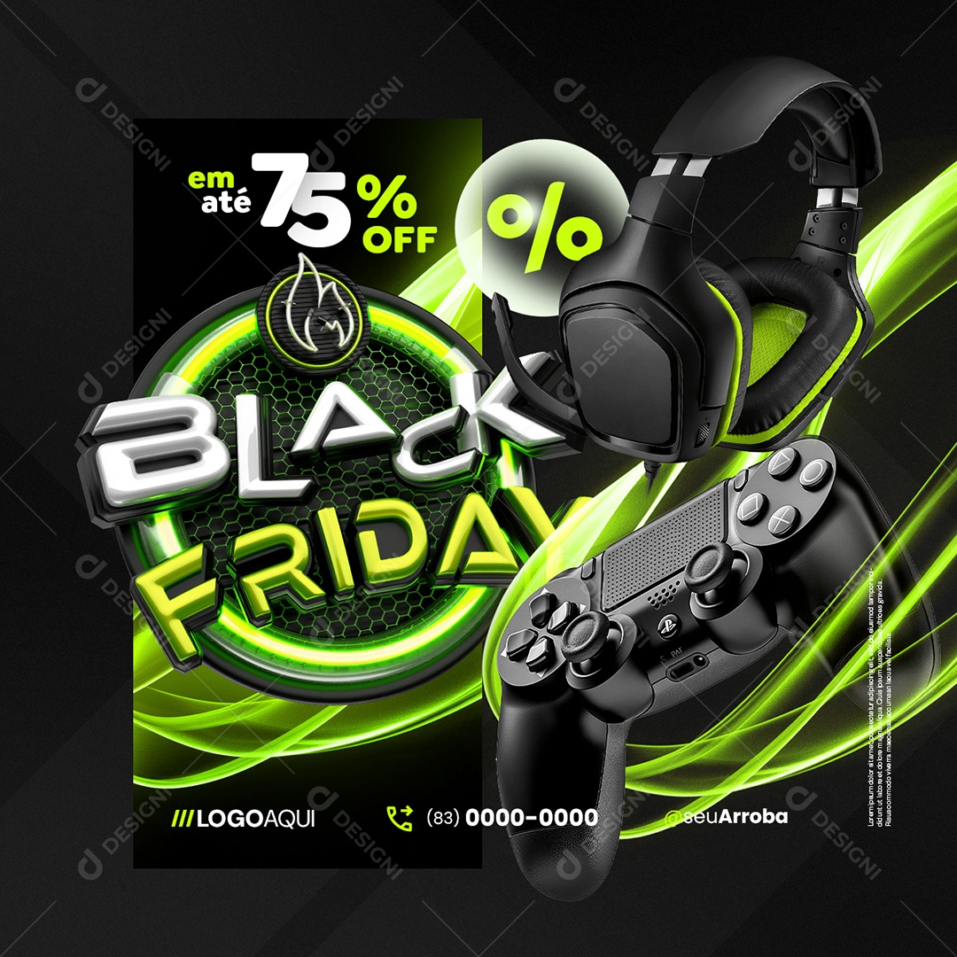 Black Friday Loja Games Fone Controle Social Media PSD Editável