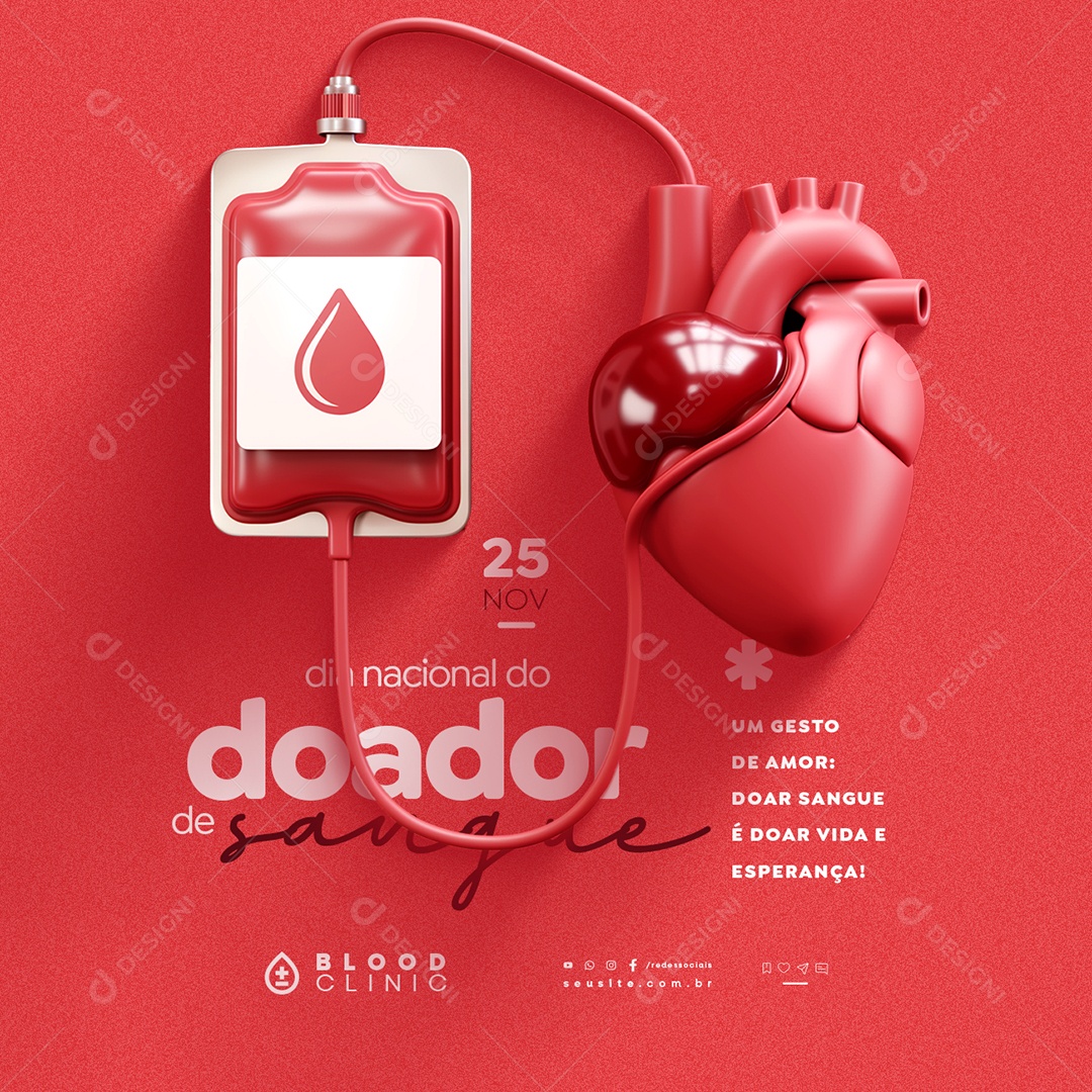 Dia Nacional do Doador de Sangue 25 de Novembro Social Media PSD Editável