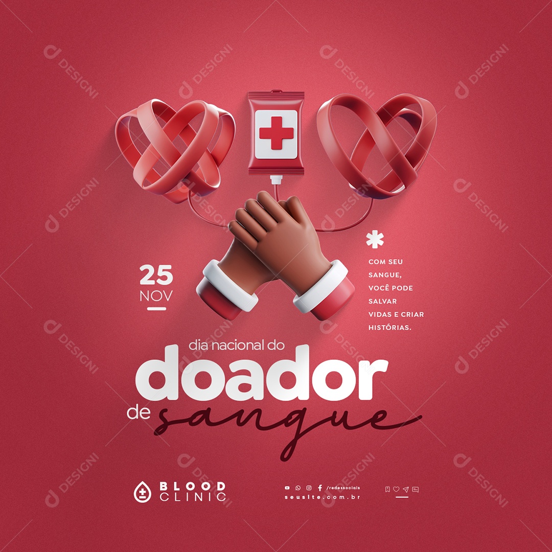 Dia Nacional do Doador de Sangue 25 de Novembro Social Media PSD Editável