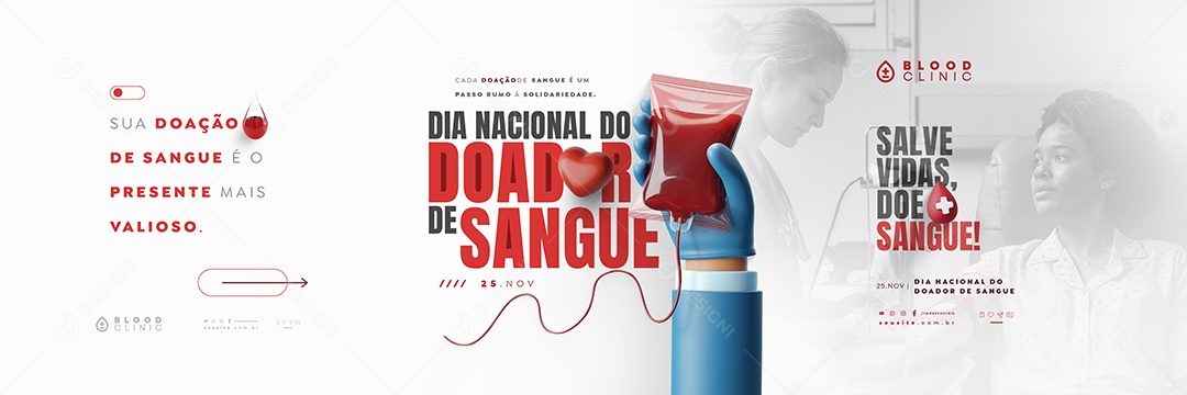 Carrossel Dia Nacional do Doador de Sangue 25 de Novembro Salve Vidas Social Media PSD Editável