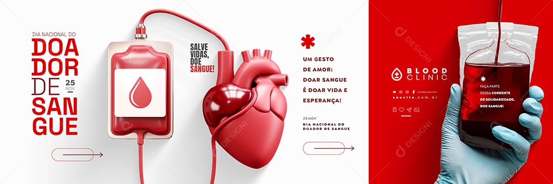 Carrossel Dia Nacional do Doador de Sangue 25 de Novembro Social Media PSD Editável