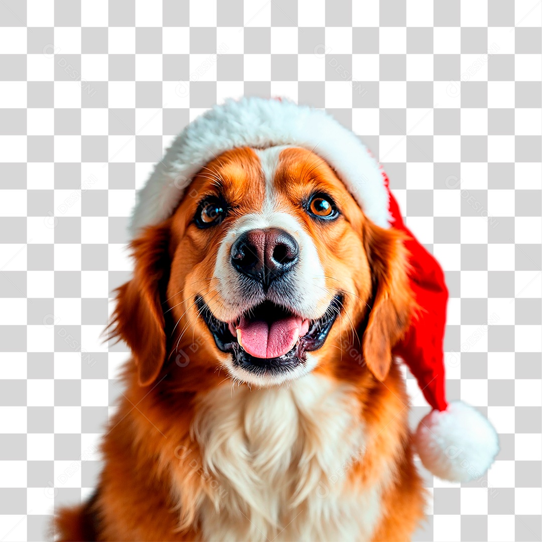 Cachorro Usando Gorro do Papai Noel PNG Transparente