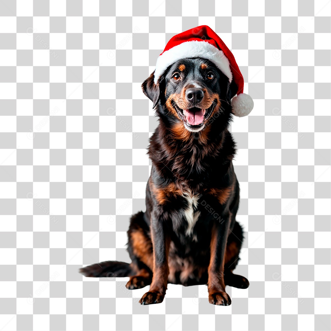 Cachorro Usando Gorro do Papai Noel PNG Transparente