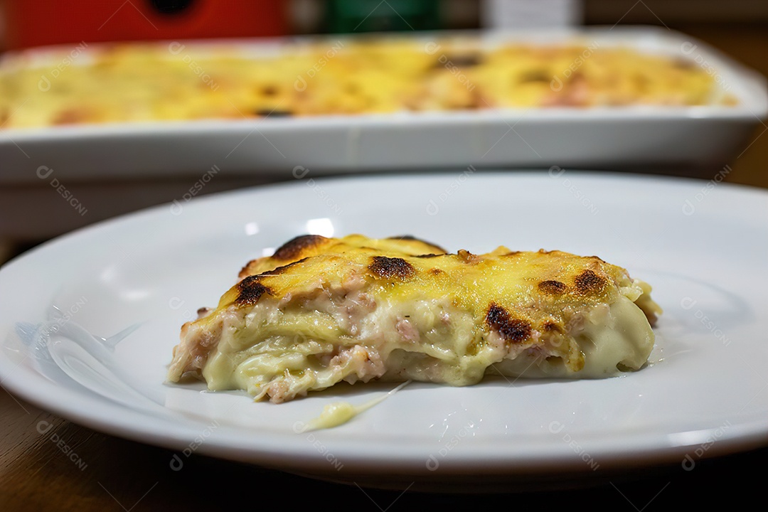 Linda fatia de lasanha sobre prato em restaurante