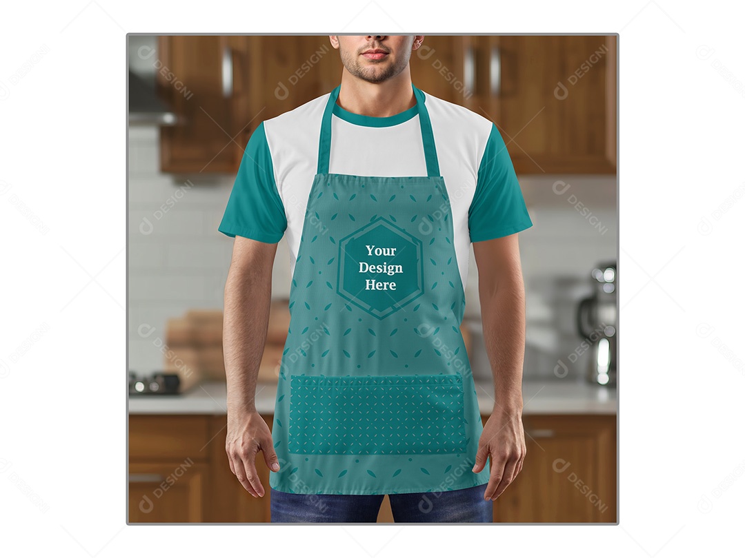 Homem com Avental Mockup PSD Editável