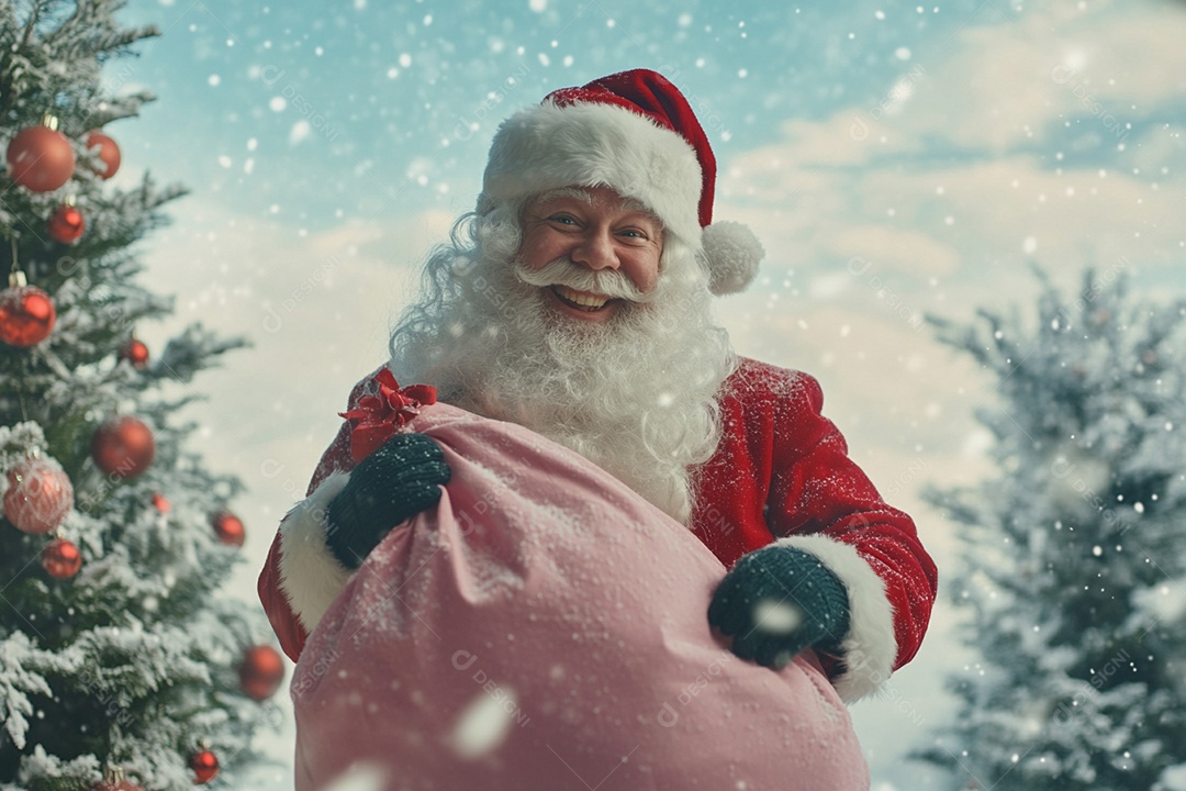 Papai noel  com saco de presente para crianças