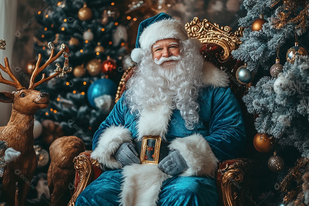 Papai noel sentado com decoração natalina