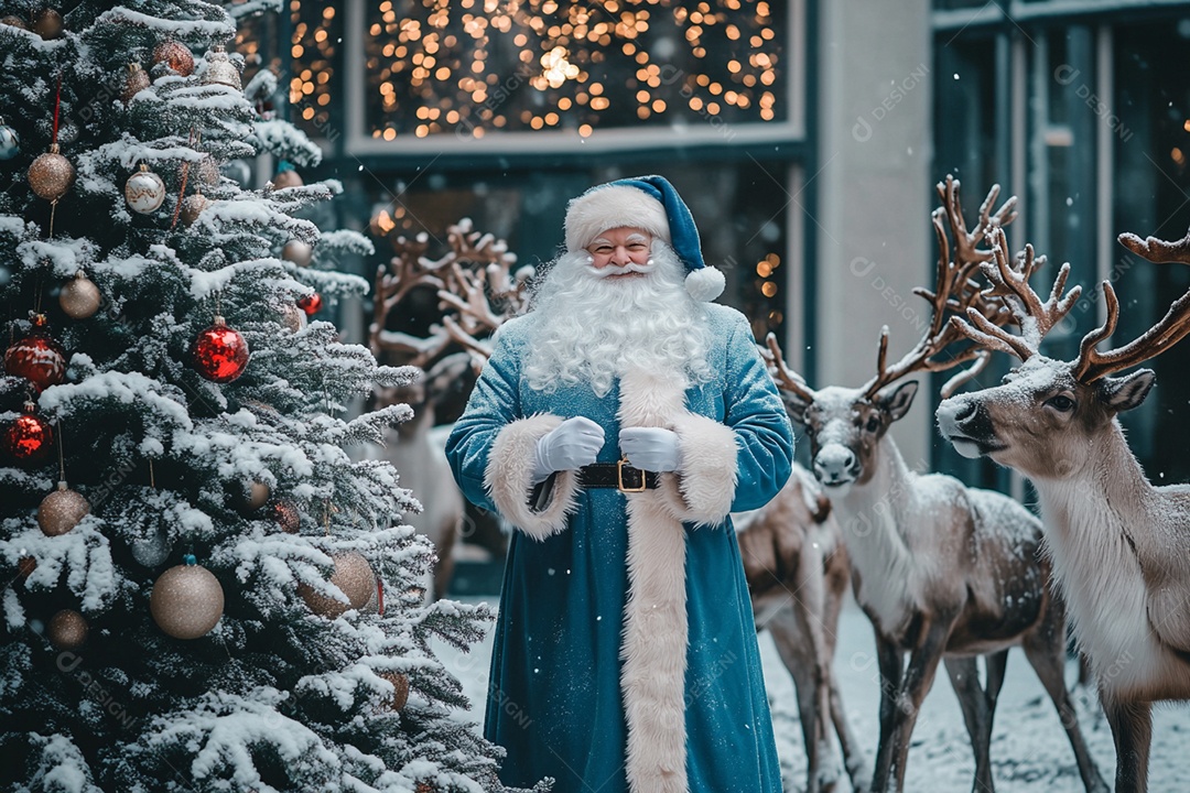 Papai noel com muitas renas ao lado