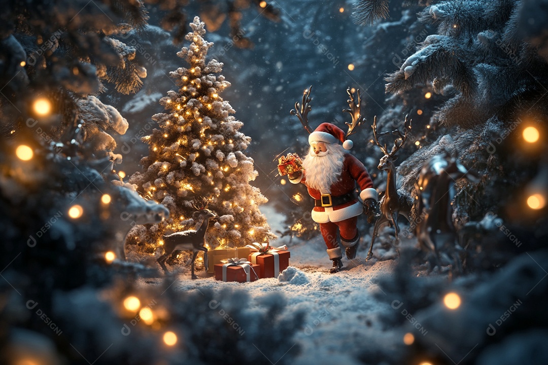 Papai noel com renas e presentes