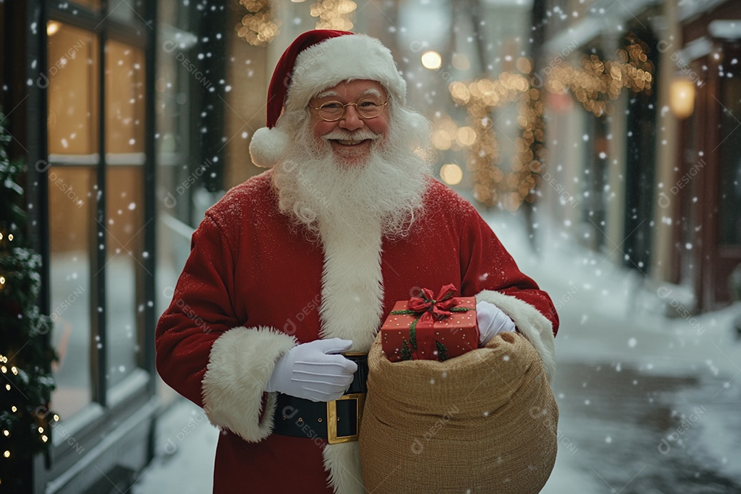 Papai noel feliz com saco de presentes