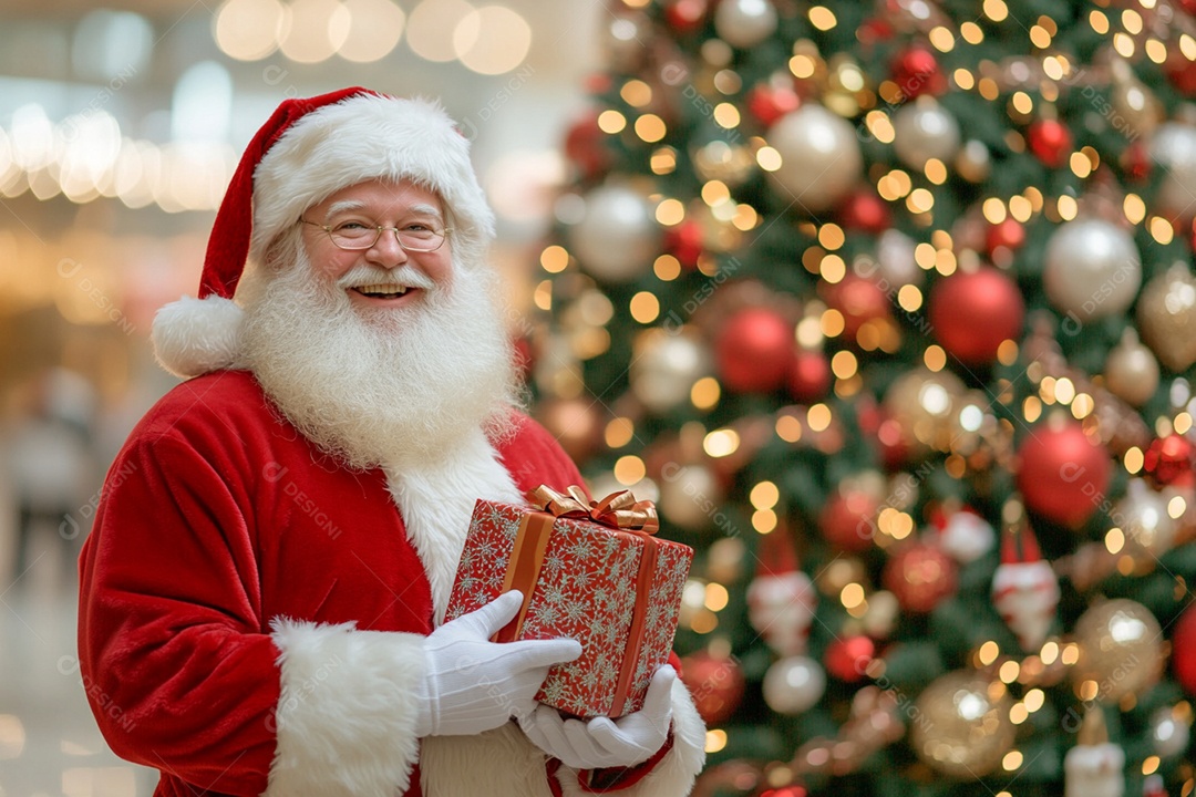 Happy Santa Claus with Hands Gifts