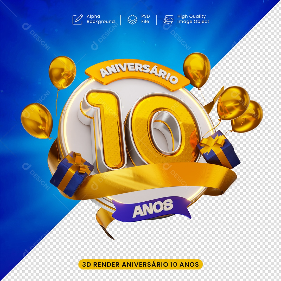 Aniversàrio de 10 Ano Para Selo 3D para Composição PSD