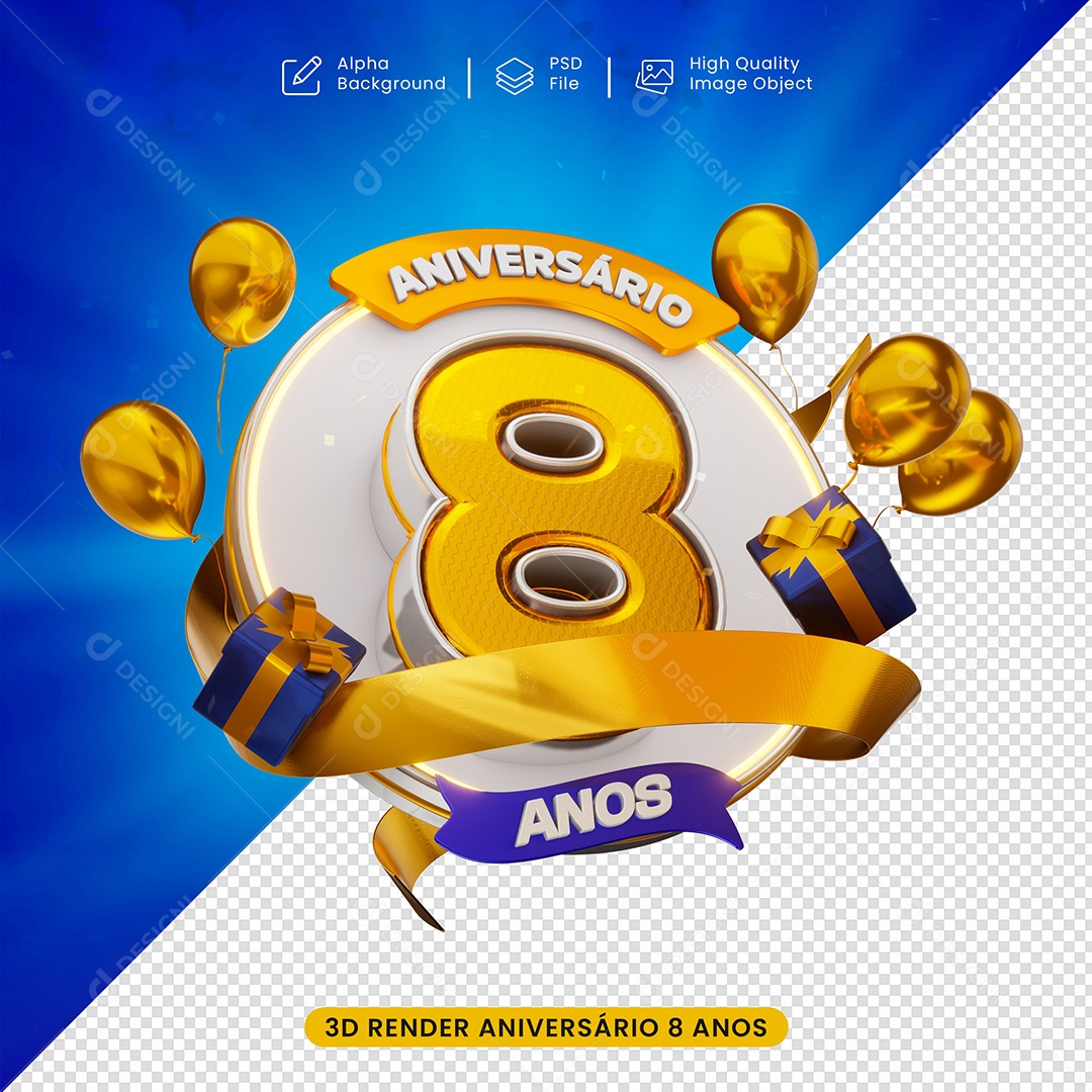 Aniversàrio de 8 Ano Para Selo 3D para Composição PSD