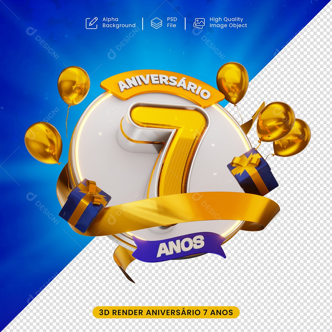Aniversàrio de 7 Ano Para Selo 3D para Composição PSD